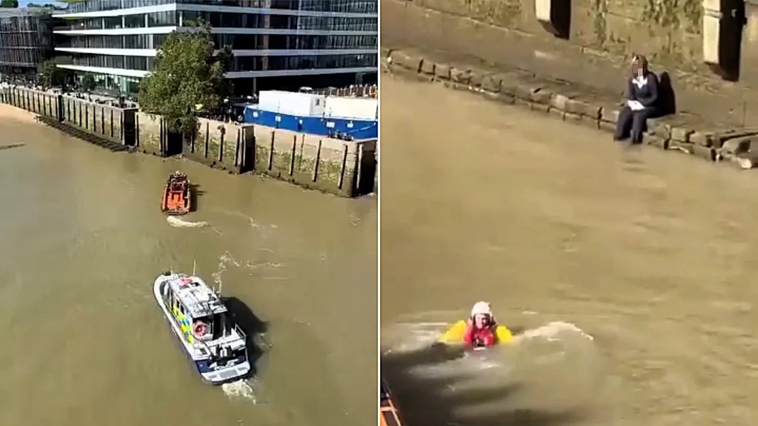 This is the bizarre moment a woman stranded on the banks of the Thames was rescued by the RNLI - as baffled viewers asked whether she was even a real person.