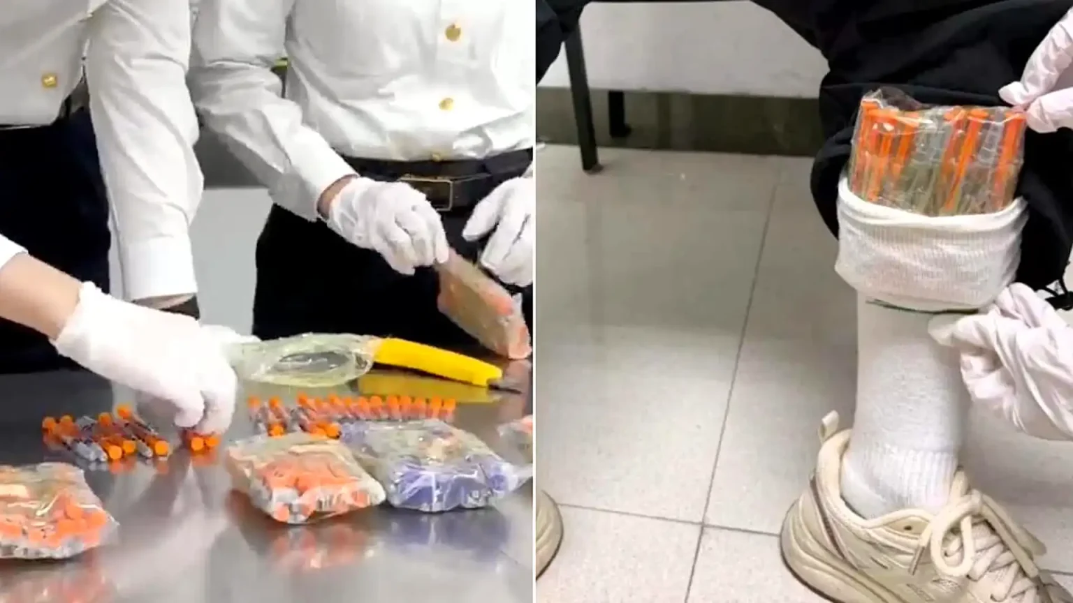 Four women have been caught trying to smuggle 225 "fat jabs" through a border crossing hidden in their socks and pockets - after refusing to make eye contact.