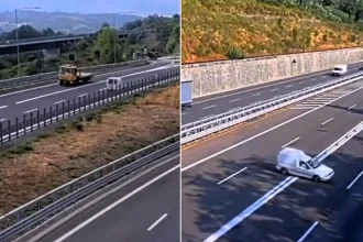 A "stoned" driver tore 31 miles the wrong way down a busy motorway for 40 minutes, dodging two roadblocks before police finally blocked her in.