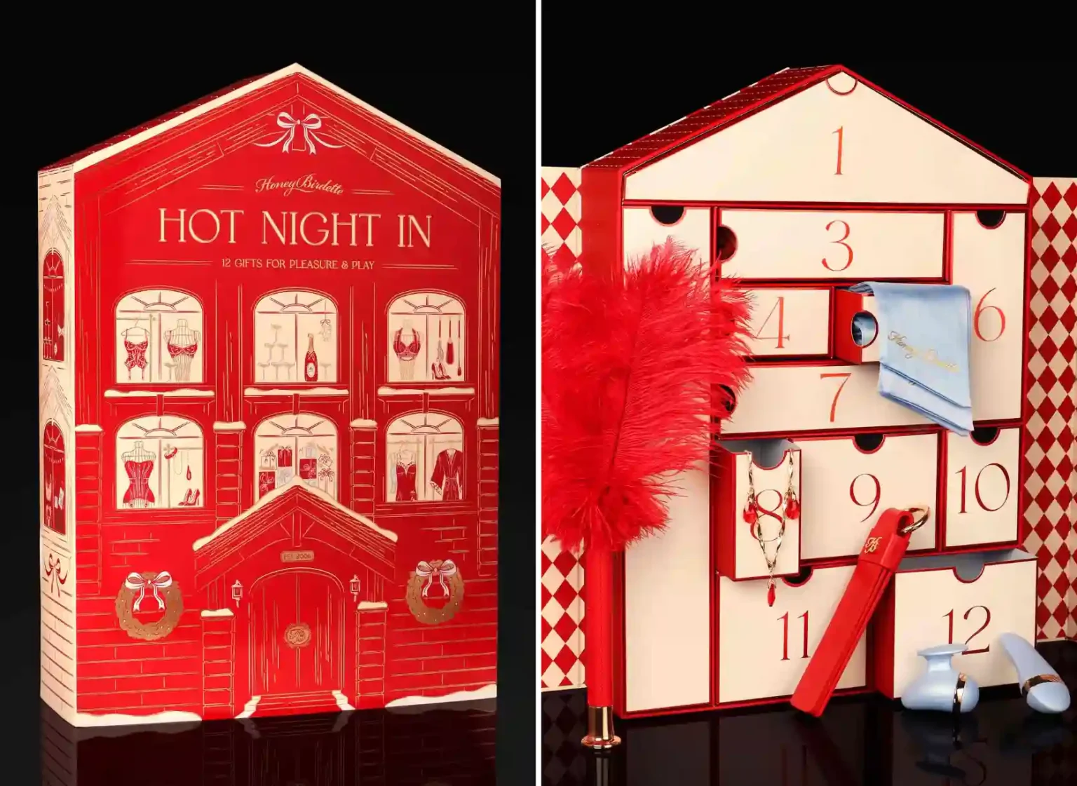 Forget chocolate - Honey Birdette’s adults-only $340 HOT NIGHT IN advent calendar hides a vibrator, nipple clamps and more behind 12 doors. Pre-orders open on October 21.