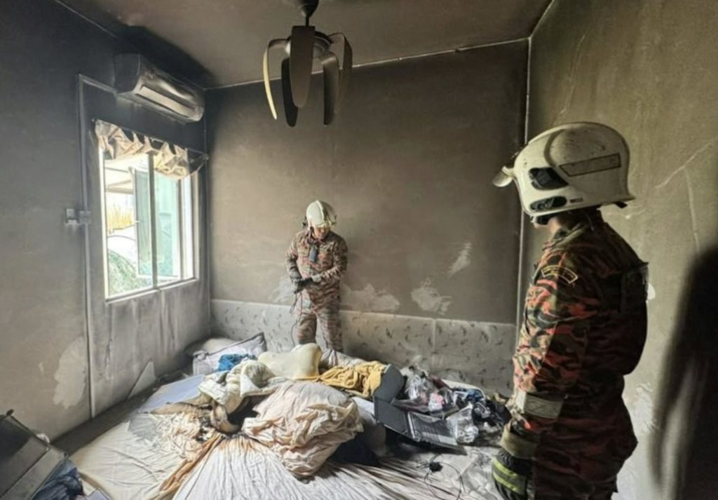 Firefighters tackling a house blaze in Malaysia were stunned to find the suspected cause - a sex toy left charging on a mattress that went up in flames.