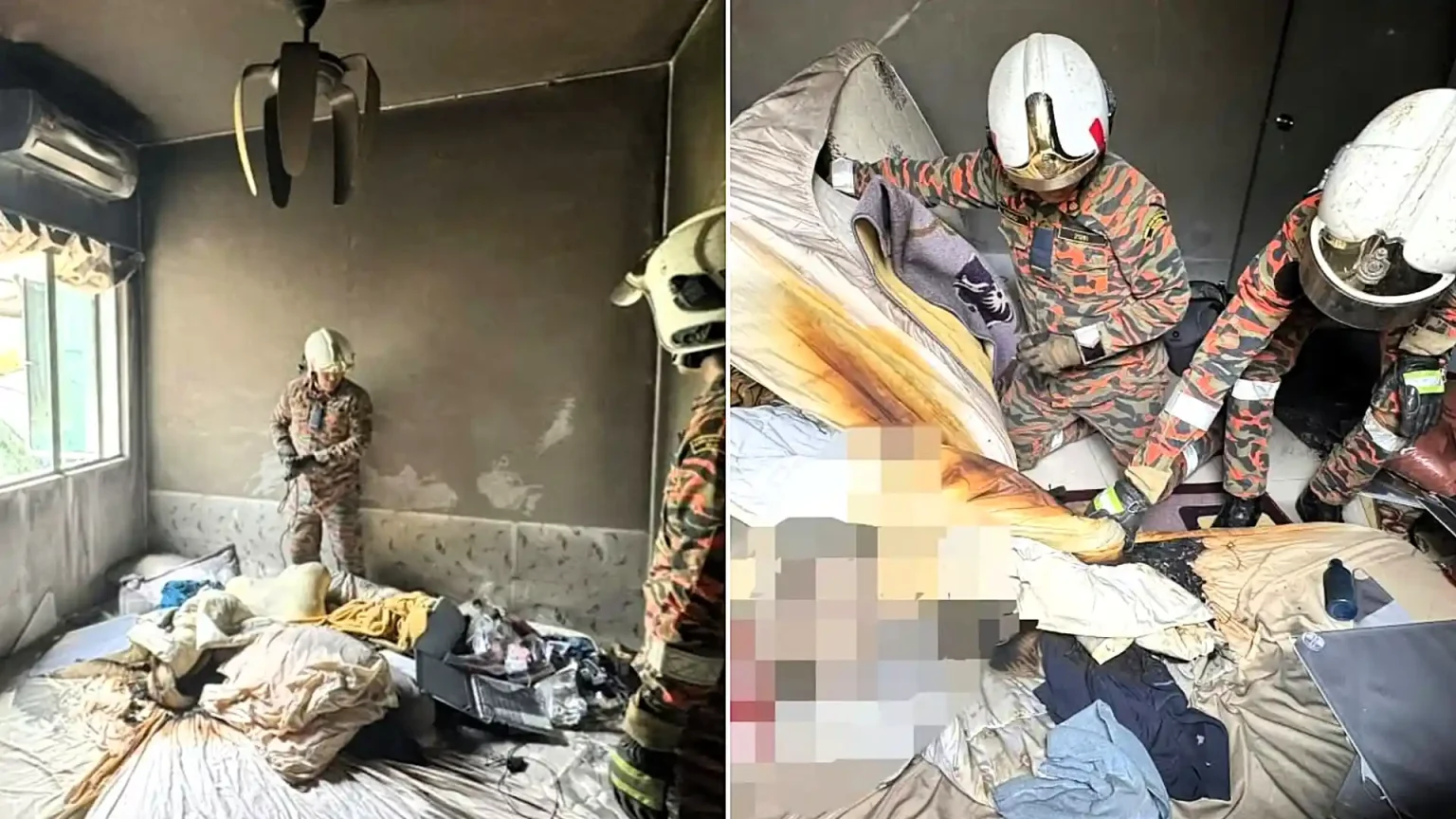 Firefighters tackling a house blaze in Malaysia were stunned to find the suspected cause - a sex toy left charging on a mattress that went up in flames.