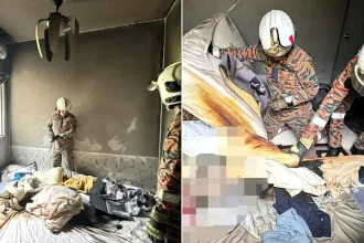 Firefighters tackling a house blaze in Malaysia were stunned to find the suspected cause - a sex toy left charging on a mattress that went up in flames.