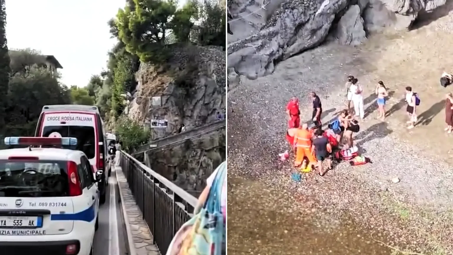 American tourist seriously injured after jumping 100ft from bridge above Italy's Fiordo di Furore gorge. Suspected spinal injury after awkward water impact on Amalfi Coast.