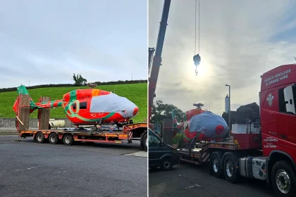 A £7m Wales Air Ambulance helicopter was damaged after hitting a football goalpost while responding to a suspected hoax emergency call at a holiday park in Pembrokeshire.