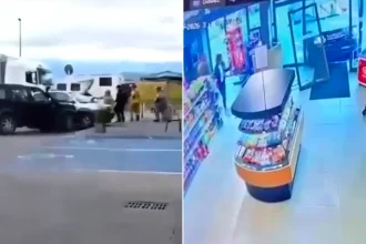Angry woman rams multiple cars at petrol stations in Poland before hour-long police chase ends in arrest near village of Podczerwone - shocking rampage caught on CCTV.