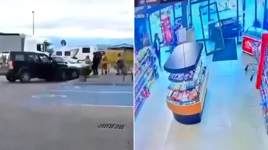 Angry woman rams multiple cars at petrol stations in Poland before hour-long police chase ends in arrest near village of Podczerwone - shocking rampage caught on CCTV.