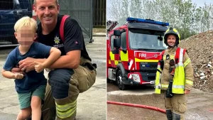 British firefighter Liam Gardiner dies suddenly days before son Archie's fifth birthday, leaving family and colleagues devastated. Fundraiser raises over £20,000.