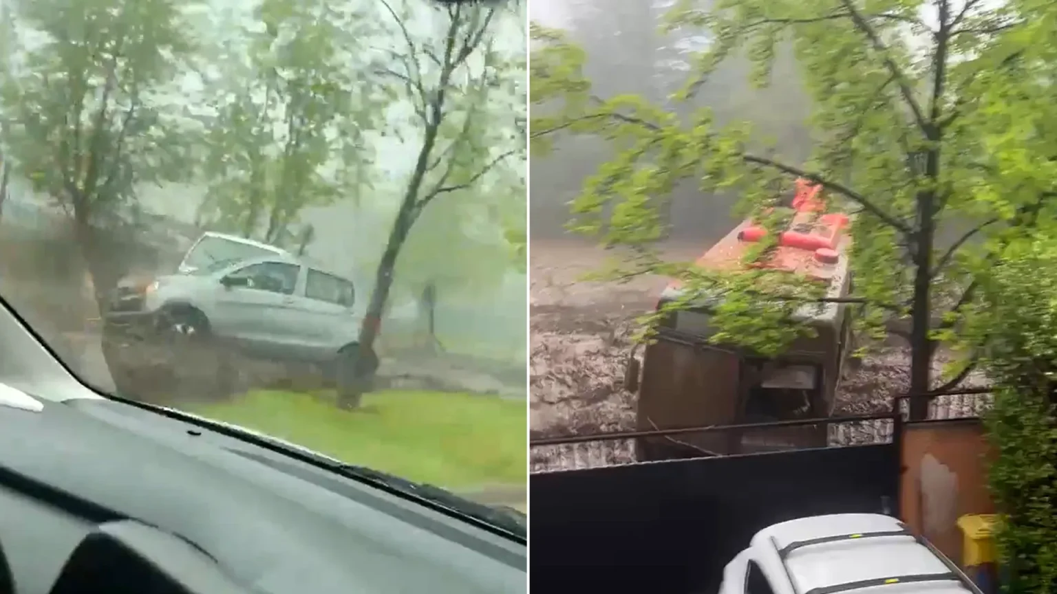 A powerful mudslide swept through Santiago, Chile, carrying cars and buses away as a canal overflowed during heavy rainfall. Six people injured, disaster zone declared.