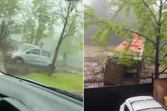 A powerful mudslide swept through Santiago, Chile, carrying cars and buses away as a canal overflowed during heavy rainfall. Six people injured, disaster zone declared.