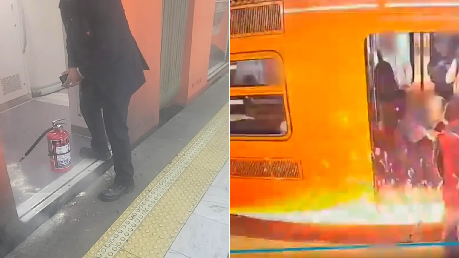 Commuters fled in panic after a metal crutch fell onto the rails and sparked a sudden blaze. The metal crutch dropped onto the rails, triggering an electric arc and.