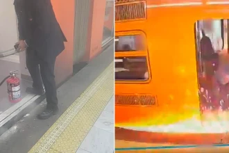 Commuters fled in panic after a metal crutch fell onto the rails and sparked a sudden blaze. The metal crutch dropped onto the rails, triggering an electric arc and.