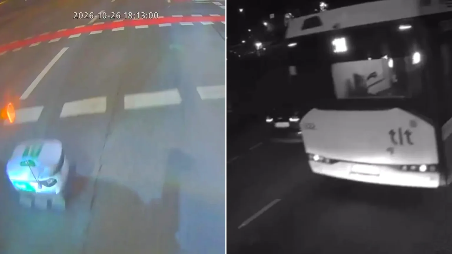 A delivery robot jumped a red light, smashed into a city bus and then drove off, leaving up to nine passengers injured. The autonomous Starship machine whizzed over a.