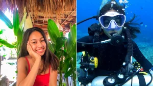 A divemaster has gone missing after allegedly getting stuck inside a sinking boat at sea. Veronica Beatrix Jessica was one of 30 people involved in a terrifying.
