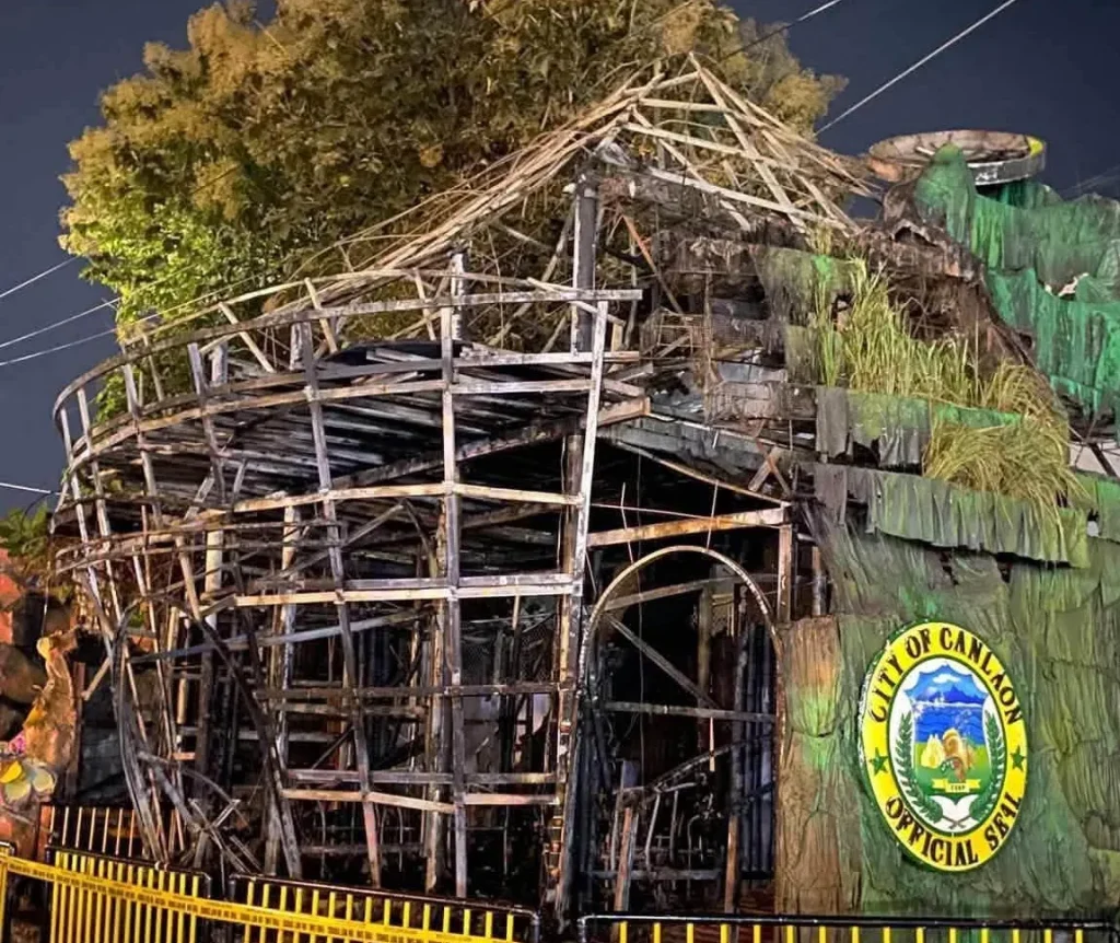 People were forced to jump to safety after a festival booth erupted in flames and left nine attendees injured. The fire broke out at the Canlaon City booth during the.