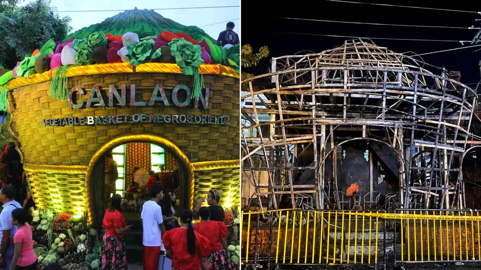 People were forced to jump to safety after a festival booth erupted in flames and left nine attendees injured. The fire broke out at the Canlaon City booth during the.