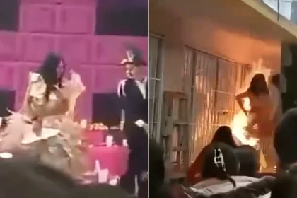 A girl has been left with severe burns after her macabre costume caught fire during a school celebration. The girl, identified only as Zaira, was taking part in a.