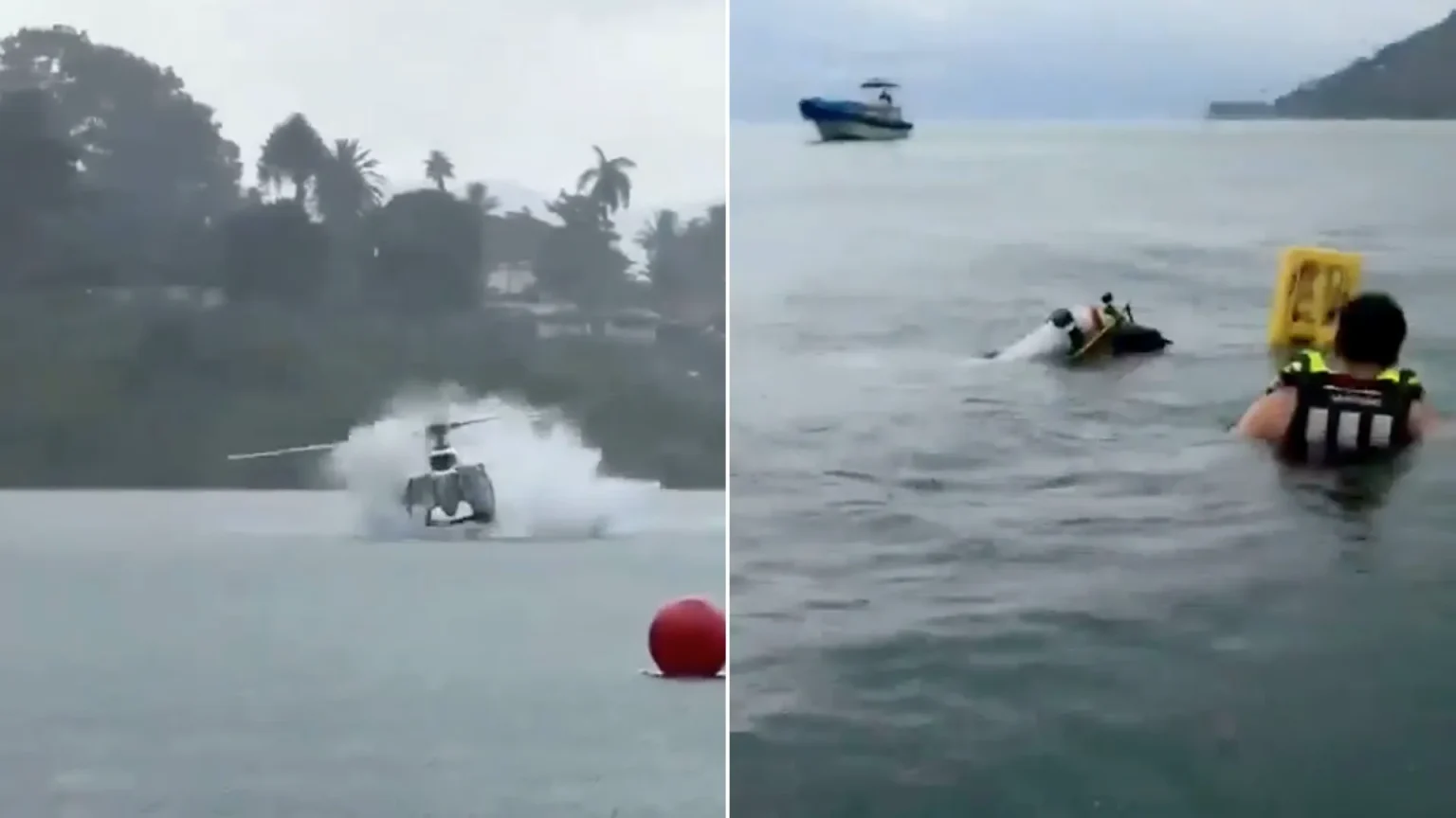 A helicopter carrying seven people has plunged into a lake in Guatemala with two people still missing. Five survivors were rescued from the water.
