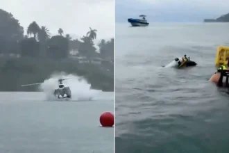 A helicopter carrying seven people has plunged into a lake in Guatemala with two people still missing. Five survivors were rescued from the water.