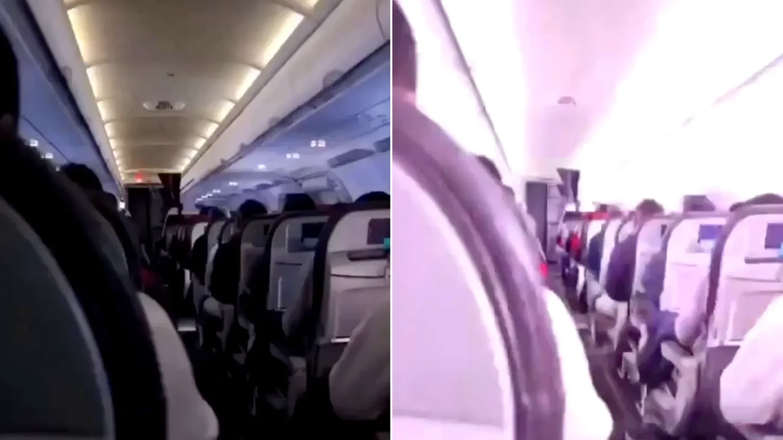 A passenger captured the terrifying moment their plane was struck by lightning mid-flight. Footage filmed from an aisle seat shows a blinding flash illuminating the.