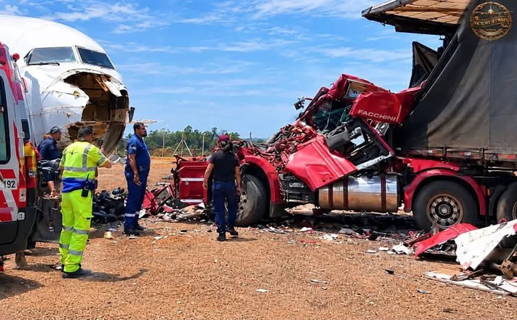 A lorry driver lost control and slammed head-on into a Boeing 727 that was being displayed at a petrol station. The 46-year-old driver is believed to have suffered a.