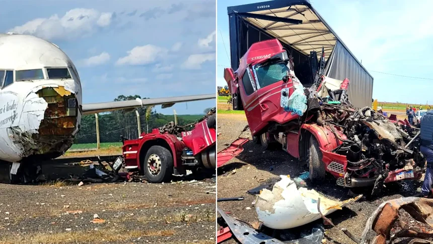 A lorry driver lost control and slammed head-on into a Boeing 727 that was being displayed at a petrol station. The 46-year-old driver is believed to have suffered a.