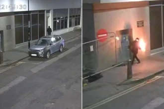 A man has been convicted after hurling a flaming petrol bomb at a hotel housing migrants in a terrifying attack caught on CCTV.