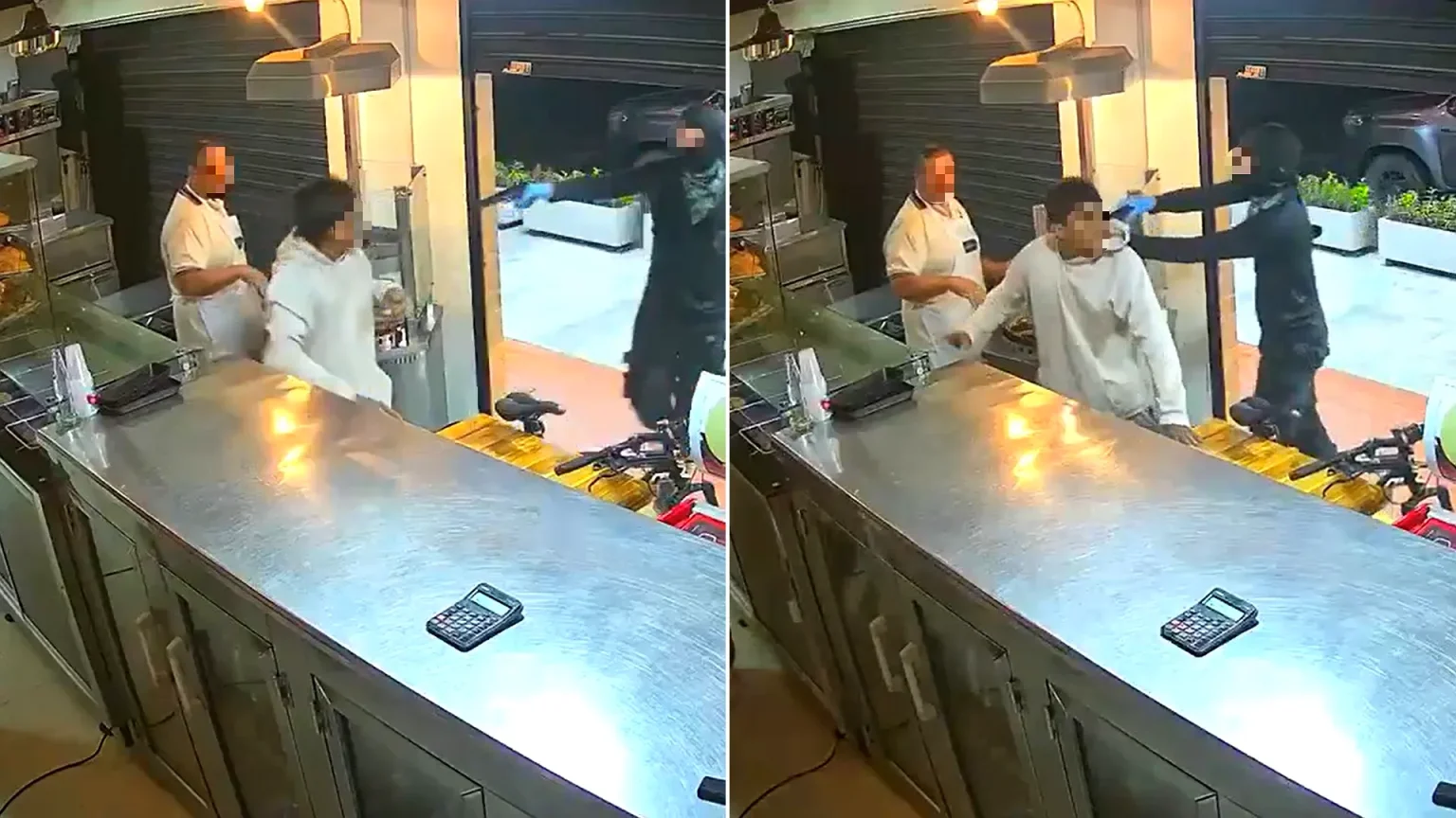 A masked gang stormed a bakery and kidnapped a 19-year-old woman while she was putting in a shift for her dad’s business.