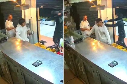 A masked gang stormed a bakery and kidnapped a 19-year-old woman while she was putting in a shift for her dad’s business.
