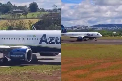 Passenger plane's wheel veers off runway during take-off turn at Brazilian airport, but pilots safely land the Airbus A320neo an hour later without further incident.