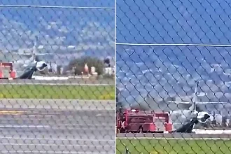 A private jet has been evacuated on a runway after suffering an electrical failure during landing. Footage showed smoke coming from the aircraft as emergency crews.