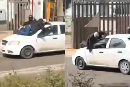 Man clings to bonnet of speeding car after motorway smash in Mexico. Driver allegedly fled scene, sparking dangerous road rage confrontation that ended in windscreen smashing.
