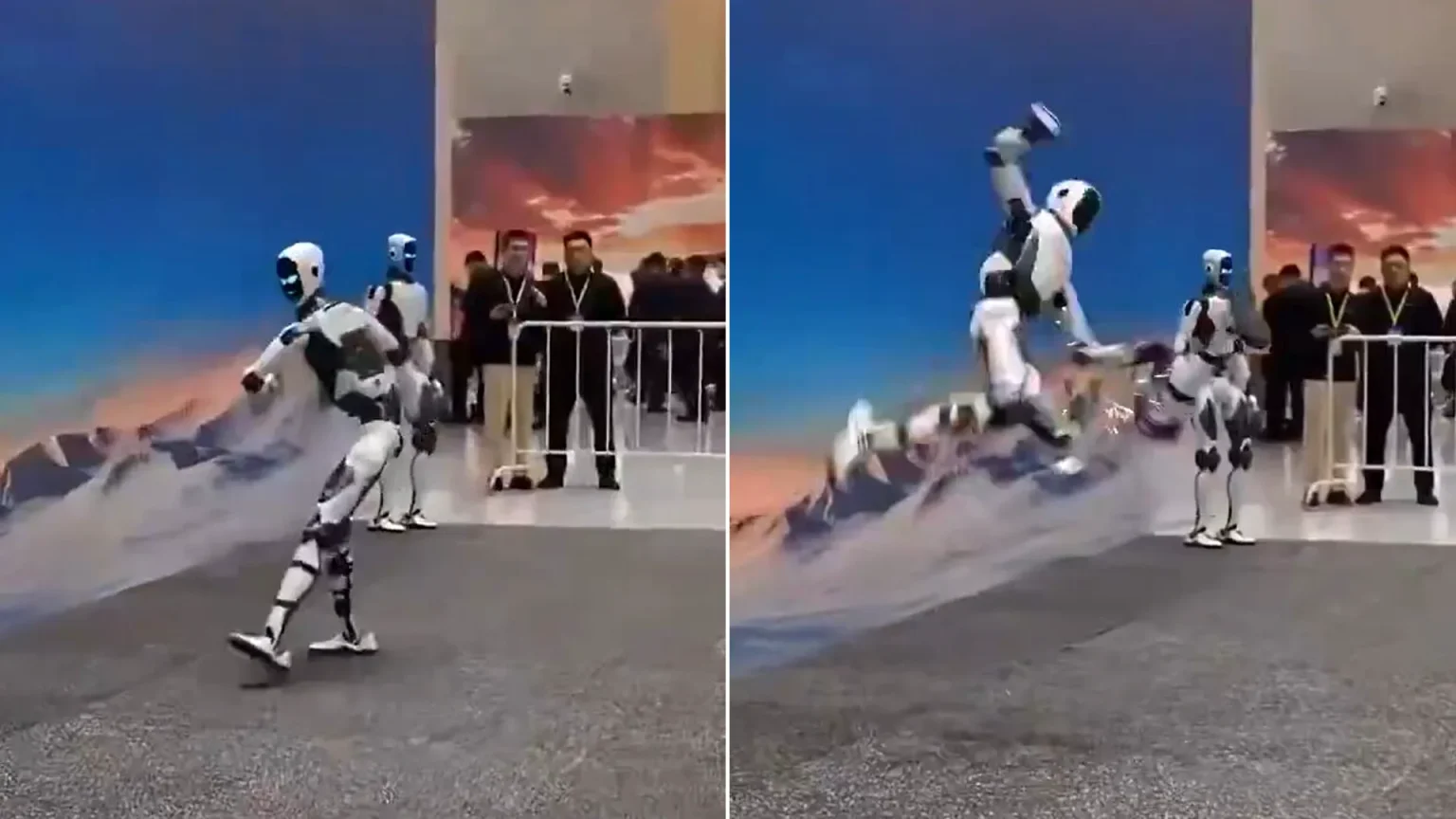 A robot spectacularly lost its leg during a public demonstration just one day after its official launch. The H2-X machine, marketed as the ‘Kung Fu Legend: Guardian’.