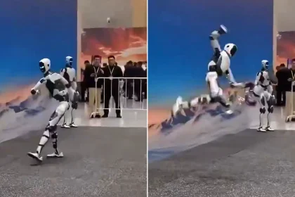 A robot spectacularly lost its leg during a public demonstration just one day after its official launch. The H2-X machine, marketed as the ‘Kung Fu Legend: Guardian’.