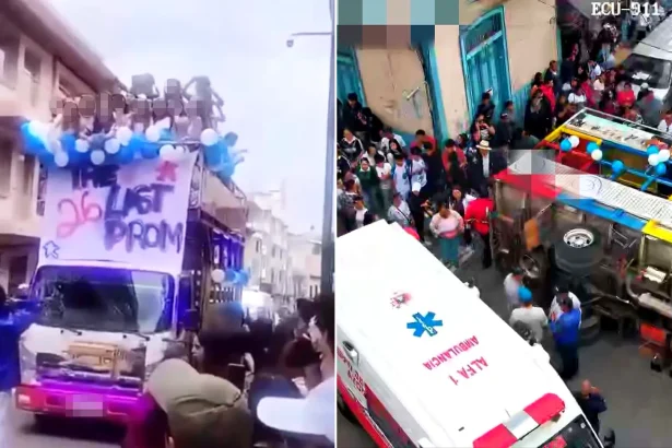 Party truck overturns during graduation celebration in Ecuador, injuring 22 students. Multiple hospitalisations reported after vehicle tips onto its side in Azogues.