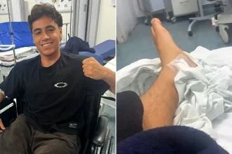 Teenage surf champion Rickson Falcão survives being shot four times in a drive-by shooting at a snack bar in Brazil. One person was killed in the attack.