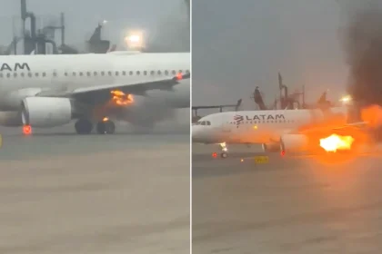 LATAM Airlines flight LA2302 erupts in flames on Lima runway moments before takeoff. Engine fire quickly controlled with no injuries reported in dramatic incident.