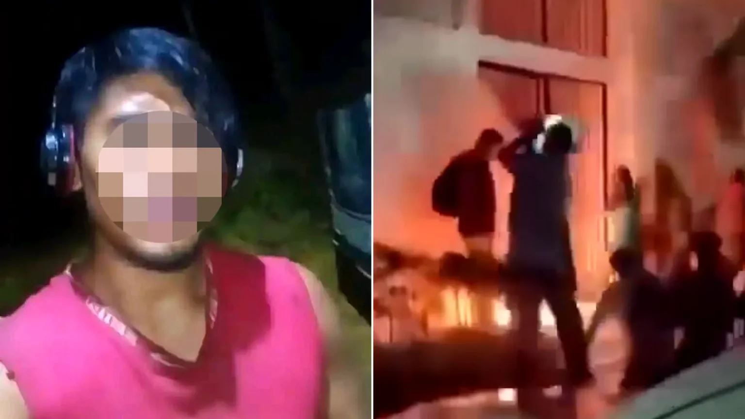 Vengeful locals have lynched a suspected killer accused of murdering a grandmother and her granddaughter. A second suspect was rescued alive after also being attacked.
