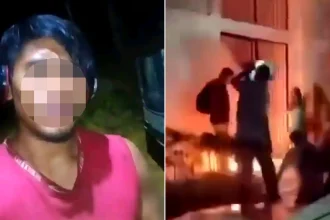 Vengeful locals have lynched a suspected killer accused of murdering a grandmother and her granddaughter. A second suspect was rescued alive after also being attacked.