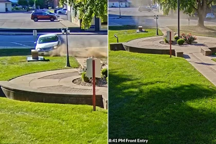A 67-year-old woman was arrested after performing donuts on a courthouse lawn during a drunken joyride in Indiana. Video captures the shocking moment.