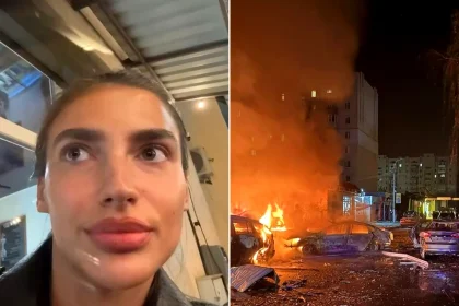 Woman filming selfie captured terrifying moment Russian missile struck Ukrainian suburb killing three people. At least 22 injured in attack on Pisochyn near Kharkiv on Sunday.